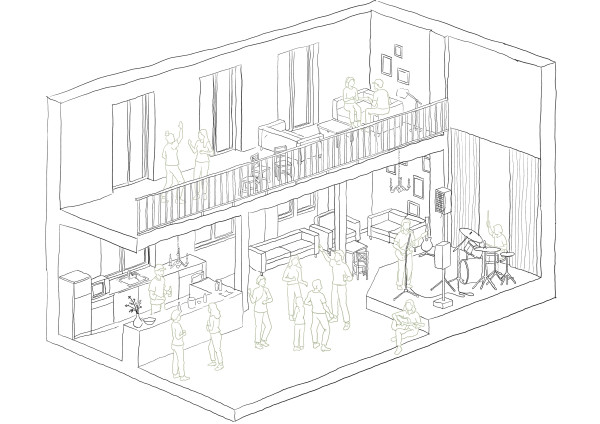 Axonometric common hall